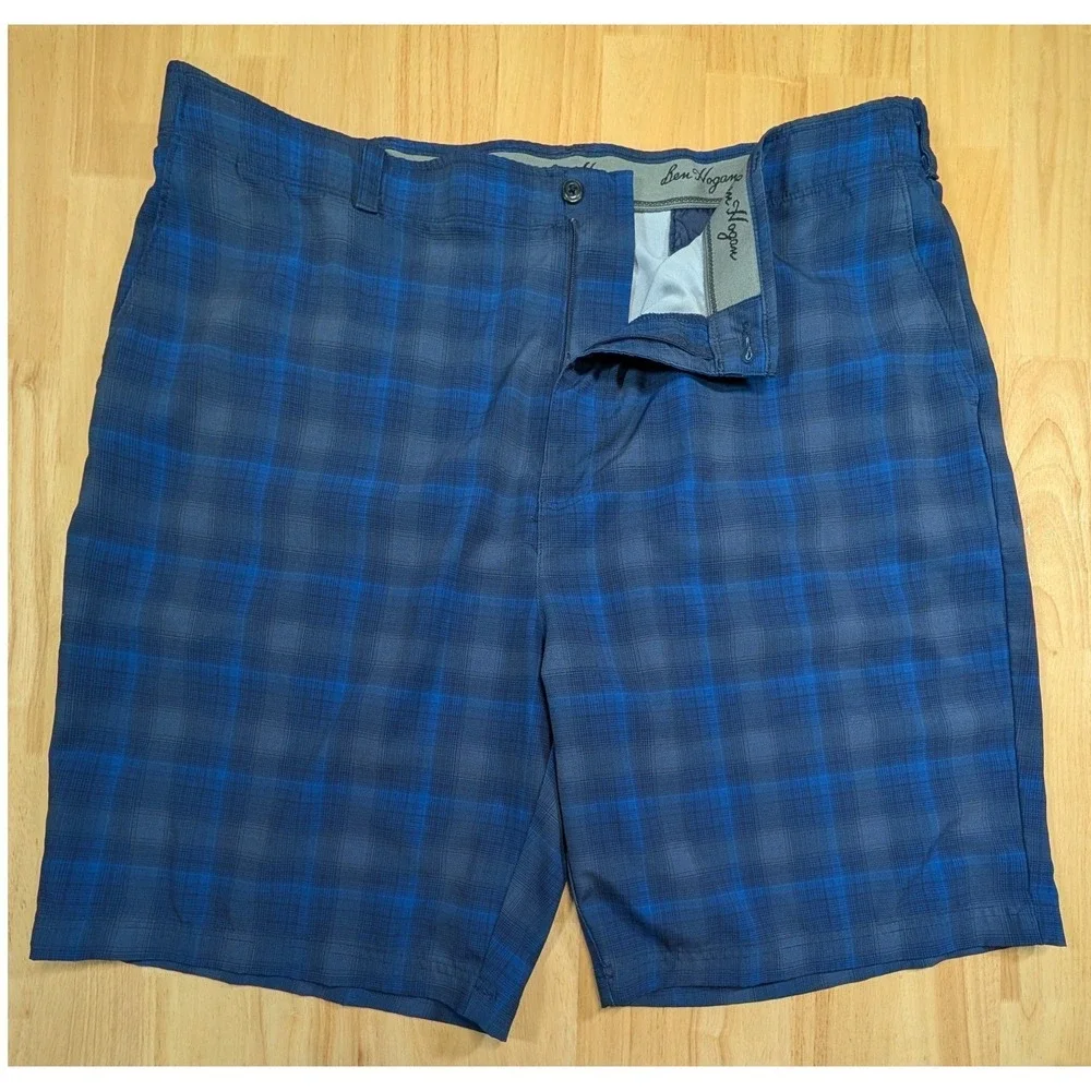 Ben Hogan Mens Golf Shorts Size 42 Blue Plaid Textured Lot of 2 Stretch